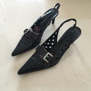 Via Spiga Pointed Toe Black Leather Pump Heels